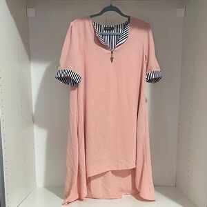 Pink Dress with Striped Accents